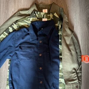 3 New Navy and Camouflage Button Down Shirts